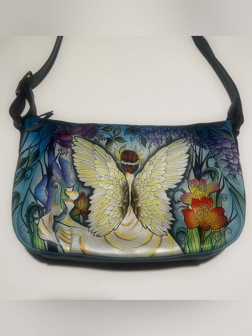 Anuschka "Enchanted garden " Hobo/adjustable Crossbody leather bag boho